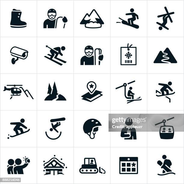 stockillustraties, clipart, cartoons en iconen met sneeuw skiën pictogrammen - ski