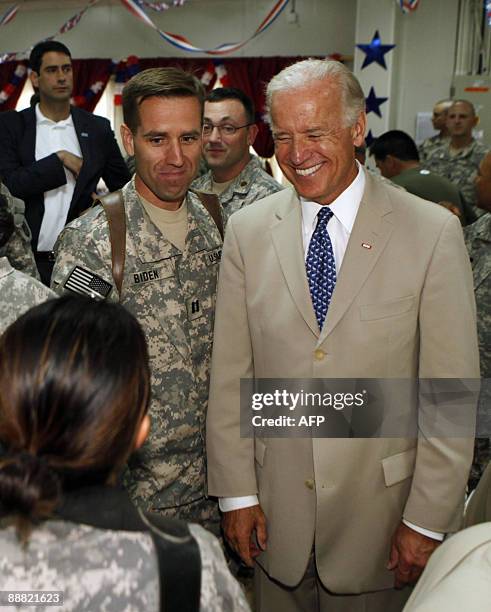 Vice President Joe Biden is seen with his son, U.S. Army Capt. Beau Biden at Camp Victory on the outskirts of Baghdad, on July 04, 2009. Biden said...