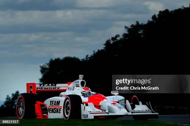 Ryan Briscoe, drives the Team Penske Dallara Honda during practice for the IRL Indycar Series Camping World Grand Prix on July 4, 2009 at the Watkins...