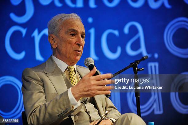 Journalist and author Gay Telese speaks during the talk 'Fame and Obscurity' as part of the fourth day of the Paraty International Literary Festival...