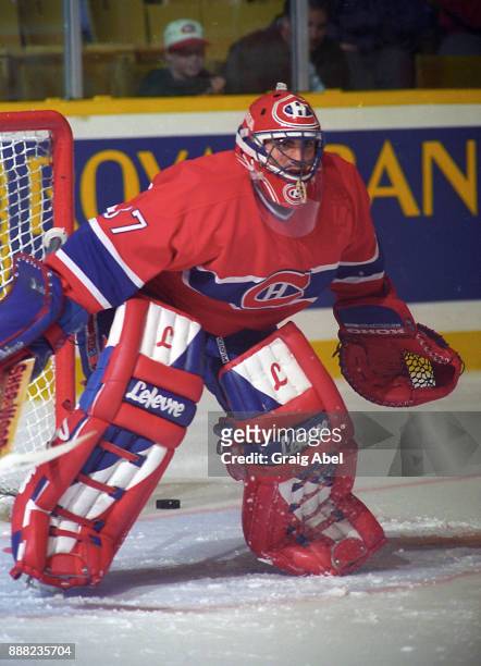 Martin Brochu of the Montreal Canadiens skates against the Toronto Maple Leafs during NHL Preseason game action on September 22, 1995 at Maple Leaf...