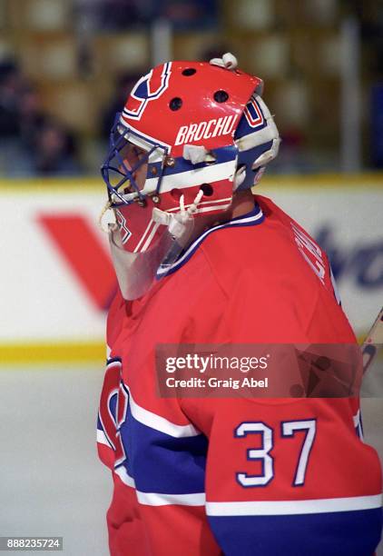 Martin Brochu of the Montreal Canadiens skates against the Toronto Maple Leafs during NHL Preseason game action on September 22, 1995 at Maple Leaf...