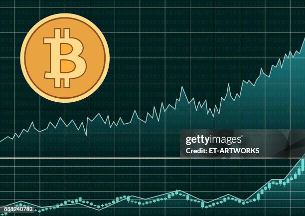 bitcoin symbol and graph - virtual store stock illustrations