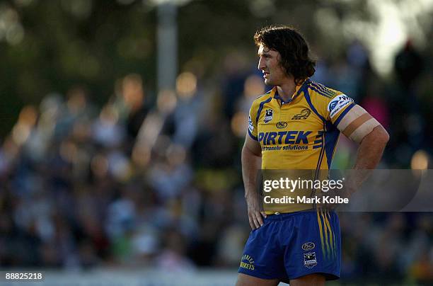 Nathan Hindmarsh of the Eels looks dejected after a Panthers try during the round 17 NRL match between the Penrith Panthers and the Parramatta Eels...