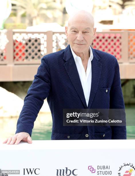 Sir Patrick Stewart attends a photocall on day three of the 14th annual Dubai International Film Festival held at the Madinat Jumeriah Complex on...
