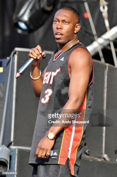 Dizzee Rascal performs on stage on the first day of Wireless Festival 2009 in Hyde Park on July 4, 2009 in London, England.