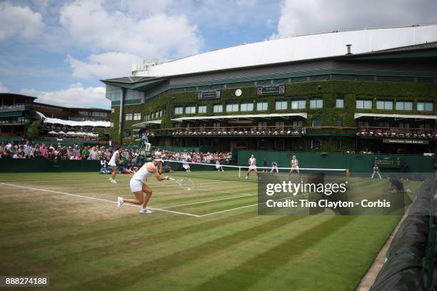 Andrea Petkovic of Germany and Mirjana Lucic-Baroni of Croatia, , playing their Ladies' Doubles match against Lucie Hradecka of the Czech Republic...