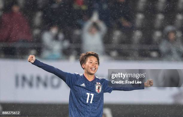 Tanaka Mina of Japan celebrates after scoring a goal during the EAFF E-1 Women's Football Championship between Japan and South Korea at Fukuda Denshi...