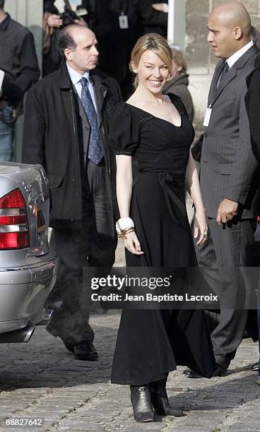 Kylie Minogue arriving at the Chanel Haute Couture Show