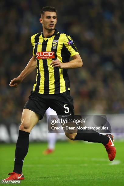 Matt Miazga of Vitesse Arnhem in action during the UEFA Europa League group K match between Vitesse and OGC Nice at on December 7, 2017 in Arnhem,...