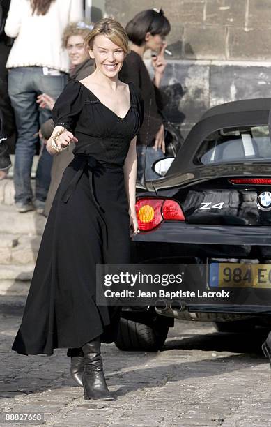 Kylie Minogue arriving at the Chanel Haute Couture Show