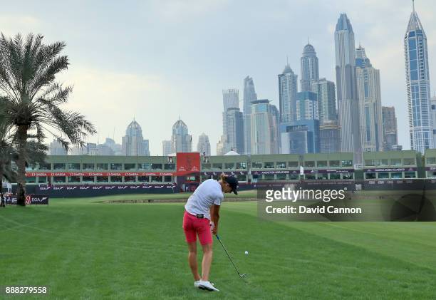 Ann Van Dam of The Netherlands plays her second shot on the par 5, 18th hole during the third round of the 2017 Dubai Ladies Classic on the Majlis...
