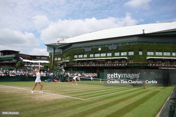 Andrea Petkovic of Germany and Mirjana Lucic-Baroni of Croatia, , playing their Ladies' Doubles match against Lucie Hradecka of the Czech Republic...