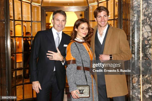 Lelio Gavazza, Valeria Bilello and Alan Cappelli Goetz attend Christmas Lights At Bvlgari Boutique Rome on December 7, 2017 in Rome, Italy.