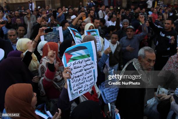 Protestors shout slogans during an anti-Trump anti-Israel protest at al-Azhar mosque in Cairo, Egypt, 08 December 2017. US president Donald J. Trump...