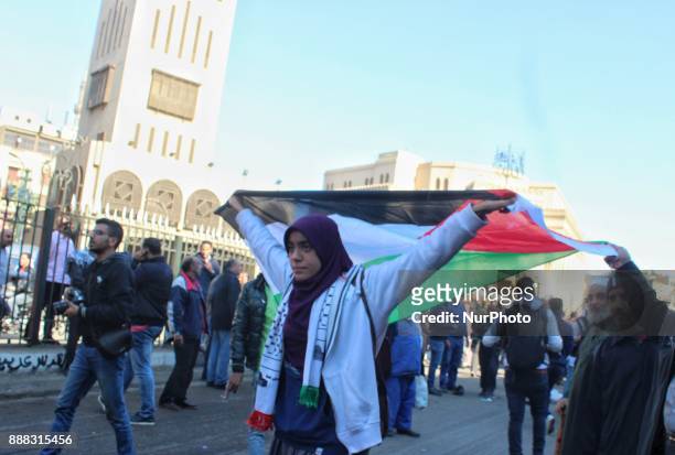 Protestors shout slogans during an anti-Trump anti-Israel protest at al-Azhar mosque in Cairo, Egypt, 08 December 2017. US president Donald J. Trump...