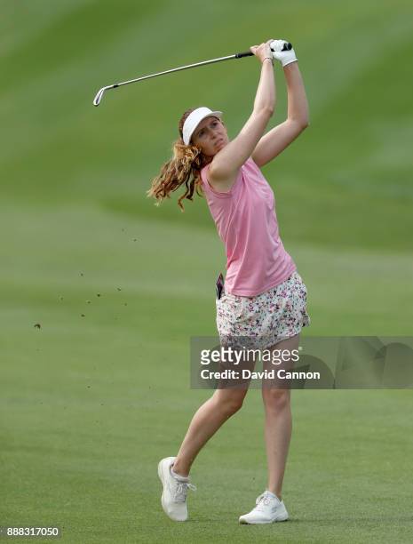 Florentyna Parker of England plays her second shot on the par 4, first hole during the third round of the 2017 Dubai Ladies Classic on the Majlis...