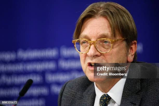 Guy Verhofstadt, Brexit negotiator for the European Parliament, speaks during a Brexit Steering Group news conference at the European Parliament in...