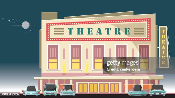 cinema hall and 5 cool cars - opera stage stock illustrations