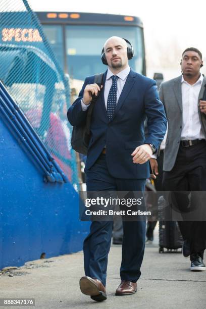 Rex Burkhead of the New England Patriots walks into the stadium in street clothes before the game against the Buffalo Bills at New Era Field on...