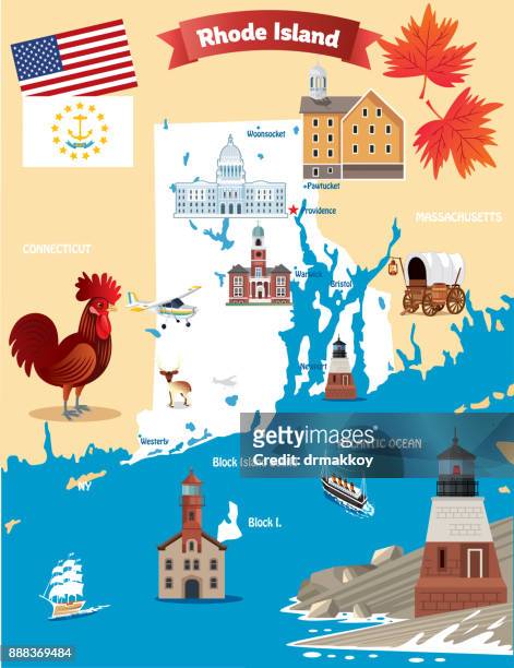 cartoon-karte von rhode island - newport rhode island stock-grafiken, -clipart, -cartoons und -symbole