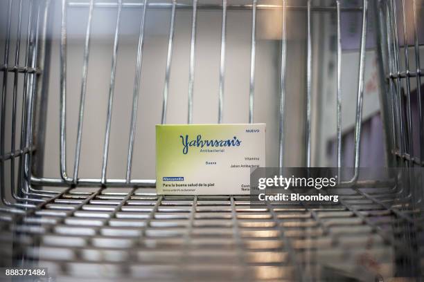 Box of "Yahnsan's" soap sits in a shopping cart in an arranged photograph at a grocery store in Caracas, Venezuela, on Tuesday, Nov. 28, 2017. In...