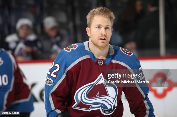 Colin Wilson of the Colorado Avalanche skates prior to the game against the Buffalo Sabres at the Pepsi Center on December 5, 2017 in Denver,...