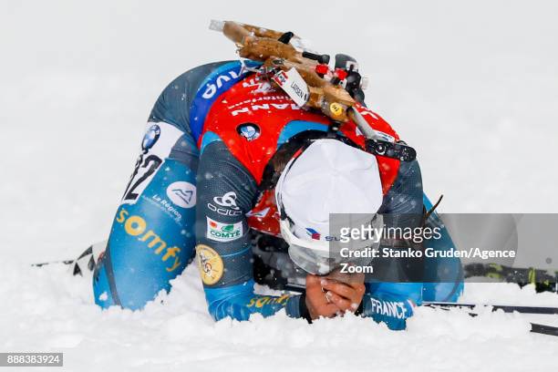 Celia Aymonier of France in action during the IBU Biathlon World Cup Men's and Women's Sprint on December 8, 2017 in Hochfilzen, Austria.