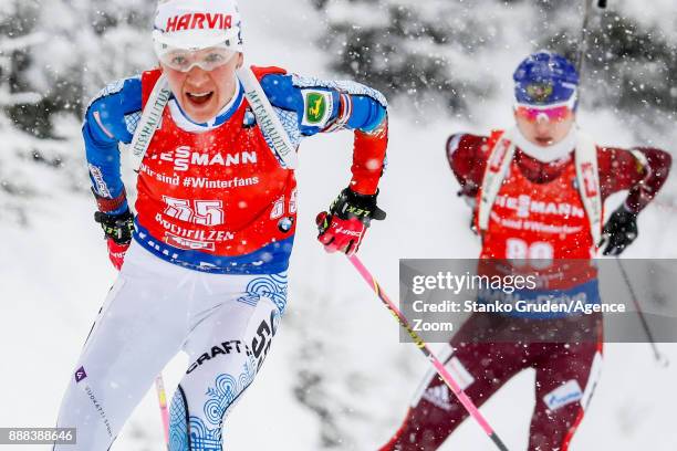 Kaisa Makarainen of Finland in action during the IBU Biathlon World Cup Men's and Women's Sprint on December 8, 2017 in Hochfilzen, Austria.