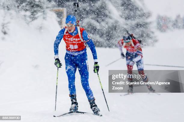 Clare Egan in action during the IBU Biathlon World Cup Men's and Women's Sprint on December 8, 2017 in Hochfilzen, Austria.