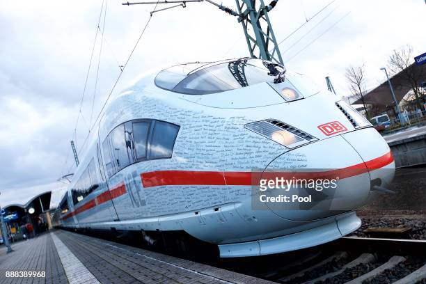 General view of a high-speed ICE train of German state rail carrier Deutsche Bahn on the newly-completed stretch between Munich and Berlin on...