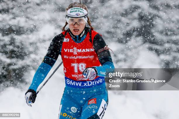 Anais Bescond of France in action during the IBU Biathlon World Cup Men's and Women's Sprint on December 8, 2017 in Hochfilzen, Austria.