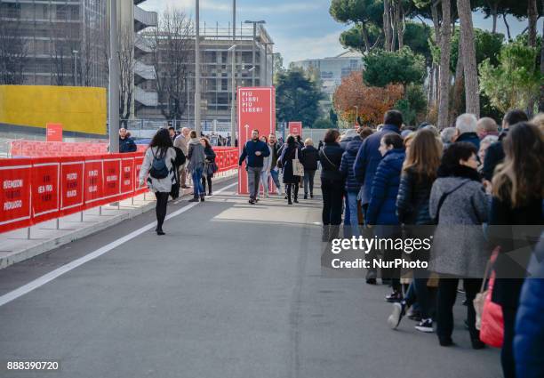 The queue of people waiting to enter the show 'Più libri, più liberi' at 'Nuvola' Convention Centre on december 08, 2017 in Rome, Italy.