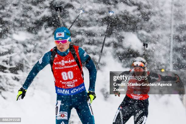 Vita Semerenko of Ukraine in action during the IBU Biathlon World Cup Men's and Women's Sprint on December 8, 2017 in Hochfilzen, Austria.