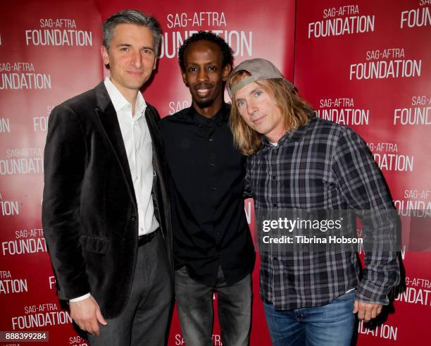 Tim Grierson, Barkhad Abdi and Bryan Buckley attend SAG-AFTRA Foundation's Conversation and screening of 'The Pirates Of Somalia' at SAG-AFTRA...