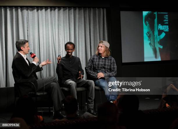 Tim Grierson, Barkhad Abdi and Bryan Buckley attend SAG-AFTRA Foundation's Conversation and screening of 'The Pirates Of Somalia' at SAG-AFTRA...