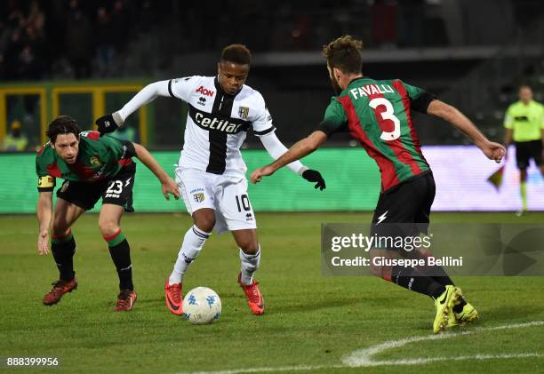 Bertrand Baraje of Parma Calcio in action during the Serie B match between Ternana Calcio and Parma Calcio at Stadio Libero Liberati on December 8,...