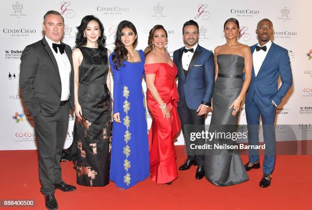Coco, Maria Bravo, Luis Fonsi, Alesha Dixon and Azuka Ononye attend the Global Gift Gala on day three of the 14th annual Dubai International Film...