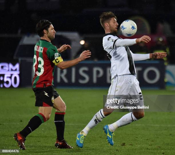 Andrea Paolucci of Ternana Calcio and Manuel Scavone of Parma Calcio in action during the Serie B match between Ternana Calcio and Parma Calcio at...