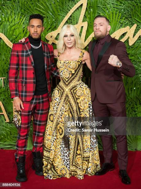 Conor McGregor , Donatella Versace, Lewis Hamilton attends The Fashion Awards 2017 in partnership with Swarovski at Royal Albert Hall on December 4,...