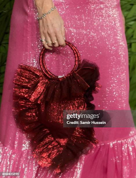 Laura Bailey, bag detail, attends The Fashion Awards 2017 in partnership with Swarovski at Royal Albert Hall on December 4, 2017 in London, England.