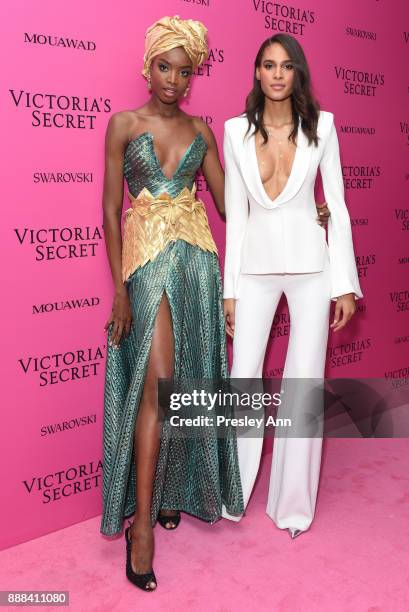 Maria Borges and Cindy Bruna attend 2017 Victoria's Secret Fashion Show In Shanghai - After Party at Mercedes-Benz Arena on November 20, 2017 in...