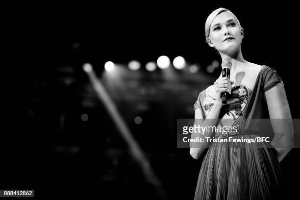 Karlie Kloss on stage during The Fashion Awards 2017 in partnership with Swarovski at Royal Albert Hall on December 4, 2017 in London, England.