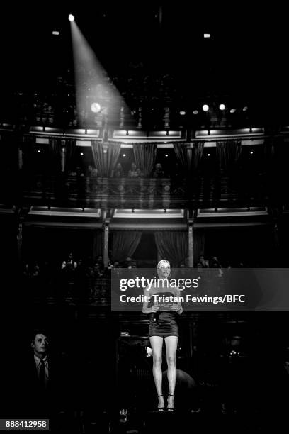 Hailey Baldwin on stage during The Fashion Awards 2017 in partnership with Swarovski at Royal Albert Hall on December 4, 2017 in London, England.