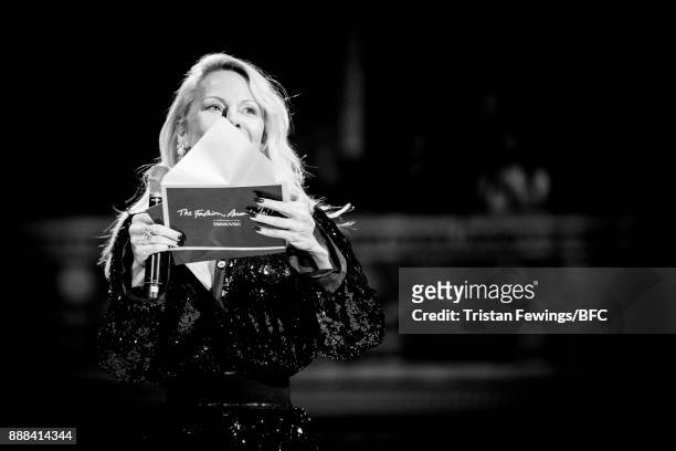 Pamela Anderson on stage during The Fashion Awards 2017 in partnership with Swarovski at Royal Albert Hall on December 4, 2017 in London, England.