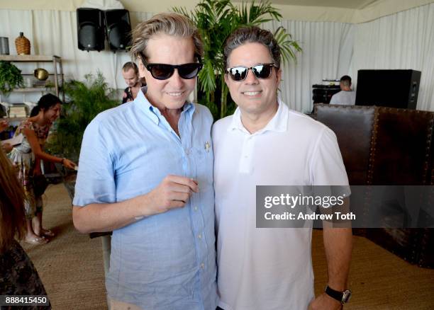 Val Kilmer and Jorge Perez attend 'The Last Ten Years: Tracey Emin in Conversation with Alastair Gordon' during Art Basel hosted by Soho Beach House...