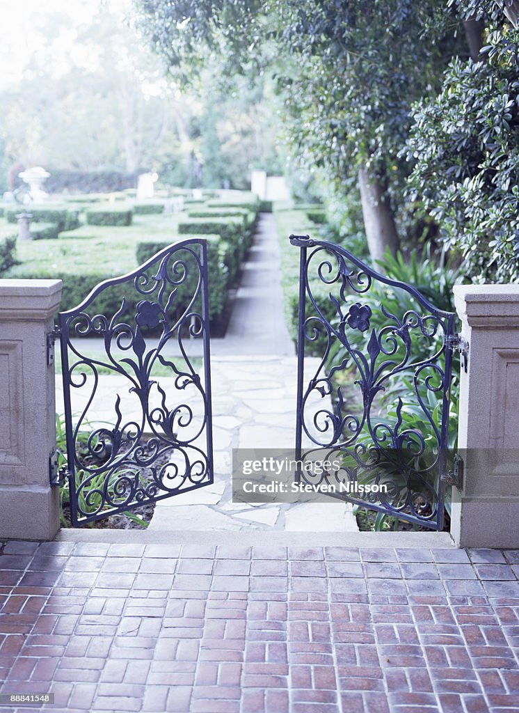 Gate opening to garden parterre
