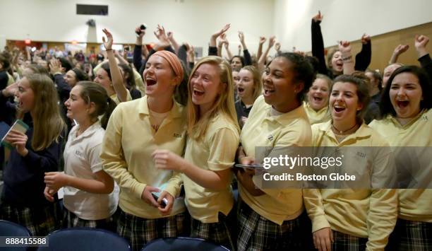 Notre Dame Academy students await the arrival of former One Direction member Liam Payne at the school in Hingham, MA on Dec. 7, 2017. Students at the...