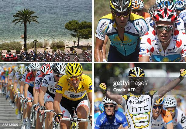 Combo of the day made on July 5, 2009 showing the car of Prince Albert II of Monaco ridding ahead of the pack, seven-time Tour de France winner and...