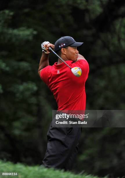 Tiger Woods hits a drive during the final round of the AT&T National at Congressional Country Club on July 5, 2009 in Bethesda, Maryland.